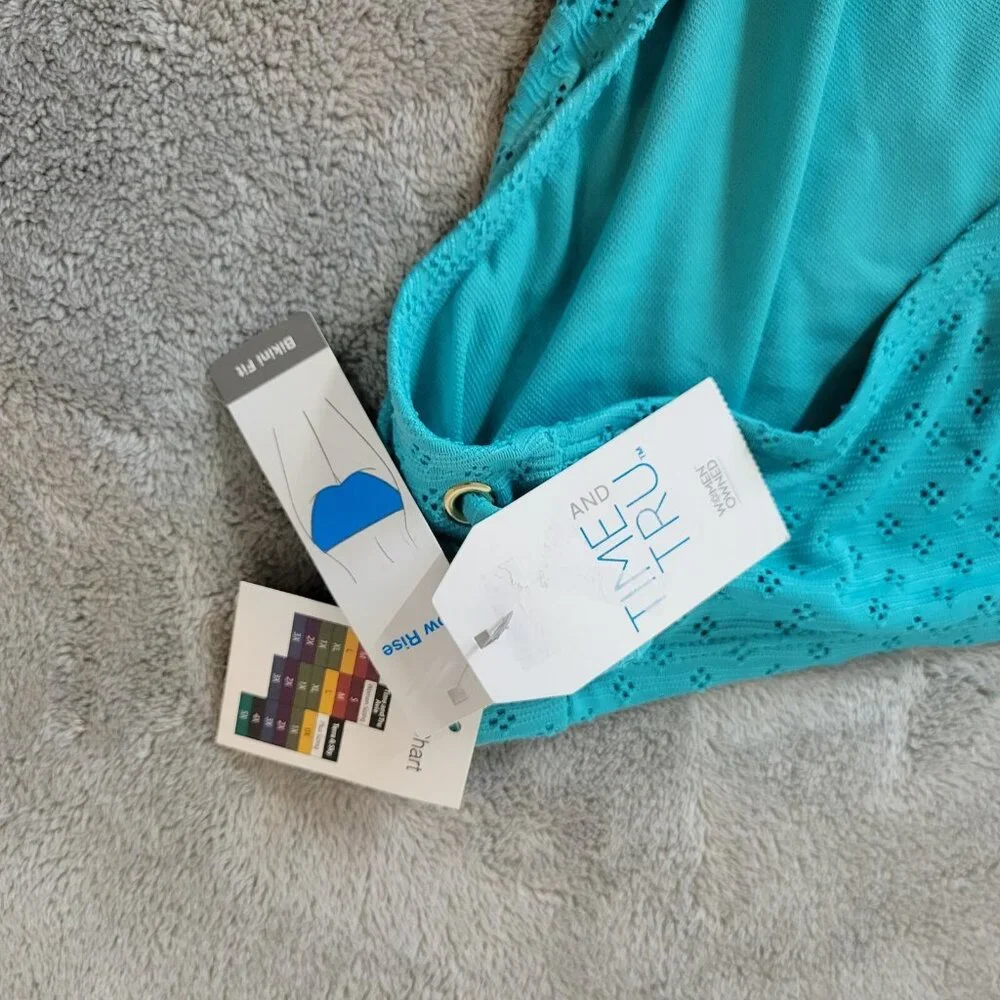 Time and Tru Women 3X Blue Bikini Bottom Eyelet Plus Size Lined Swimwear BLU158E